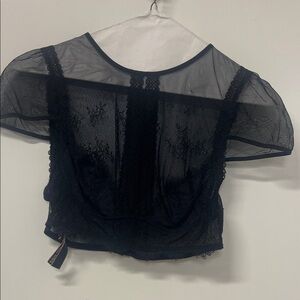 Victoria's Secret Sheer Black Lace Top Zip Closure, Cap Sleeve, Small, Sexy